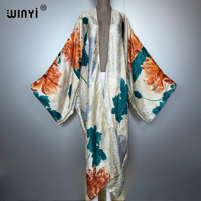 Boho Print Kimono Long Dress - Beach Cover Up Maxi Coat