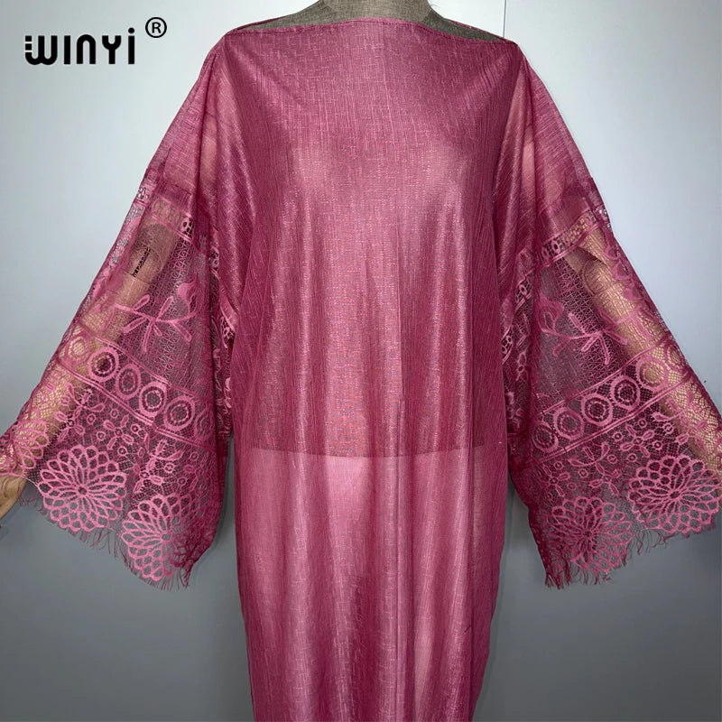 Lace Perspective Dress - Elegant Beach Cover Up Kaftan