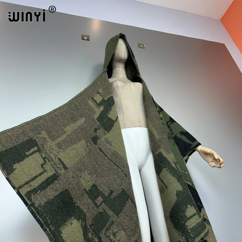 Print Coat Tassels Hooded - Warm Poncho Kaftan Abaya