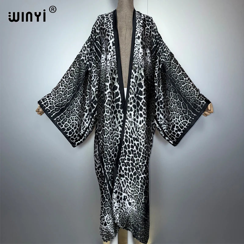 Leopard Print Kimono Caftan - Fashion Evening Abaya Party Dress