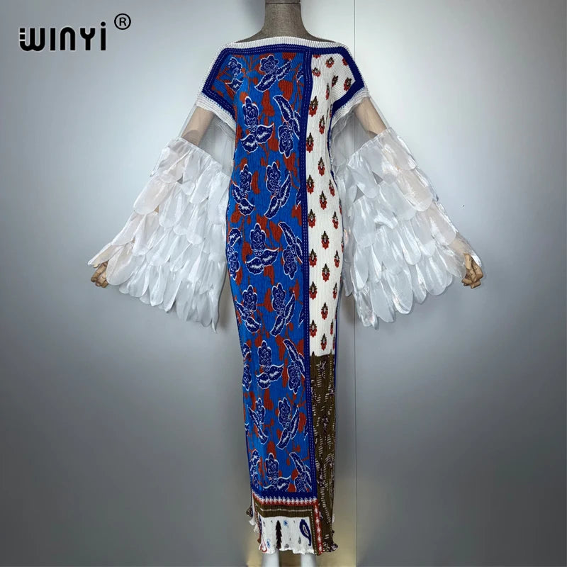 Elastic Slim Pleated Dress - Casual Beach Boho Kaftan Abaya