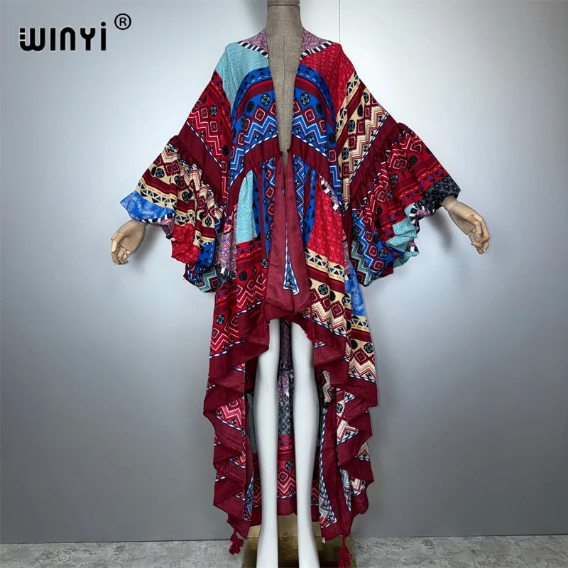 Abaya Kimono Evening Dress - Beach Cover Up Puff Sleeve Kaftan