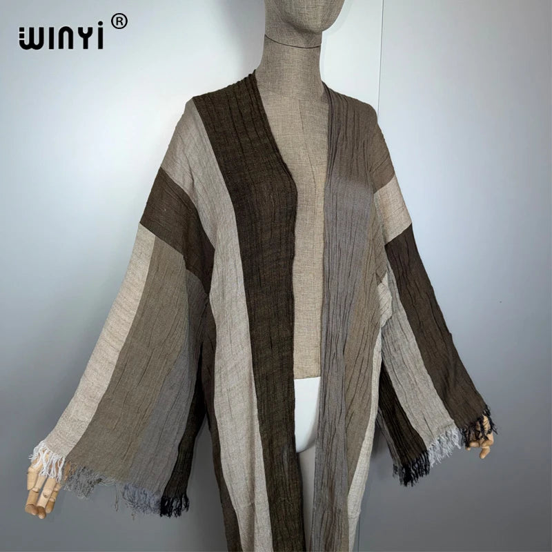 Bohemian Kimono Retro Stripe Cardigan - African Beach Cover Up