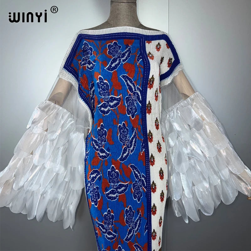Elastic Slim Pleated Dress - Casual Beach Boho Kaftan Abaya
