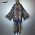 Autumn Tassel Kimono with Scarf - Warm Long Coat