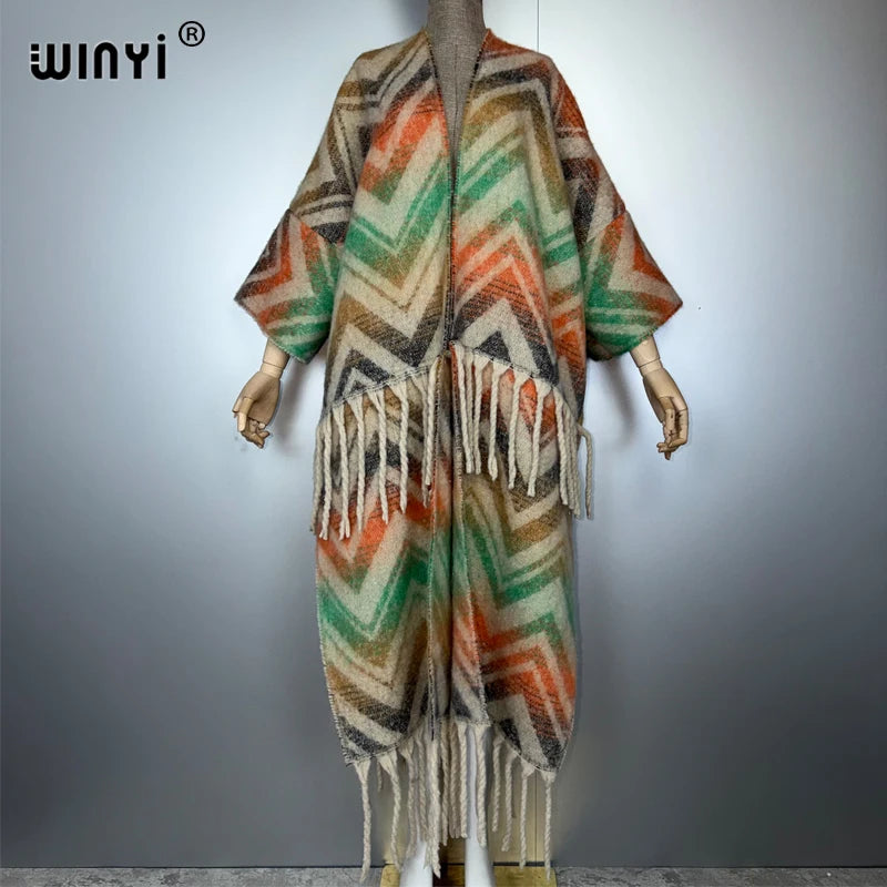 Catwalk Coat Print Tassel - Luxury Long Warm Kimono Kaftan