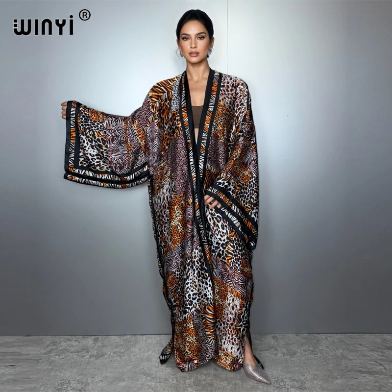 Leopard Print Kimono Kaftan - Beach Evening Abaya Party Dress