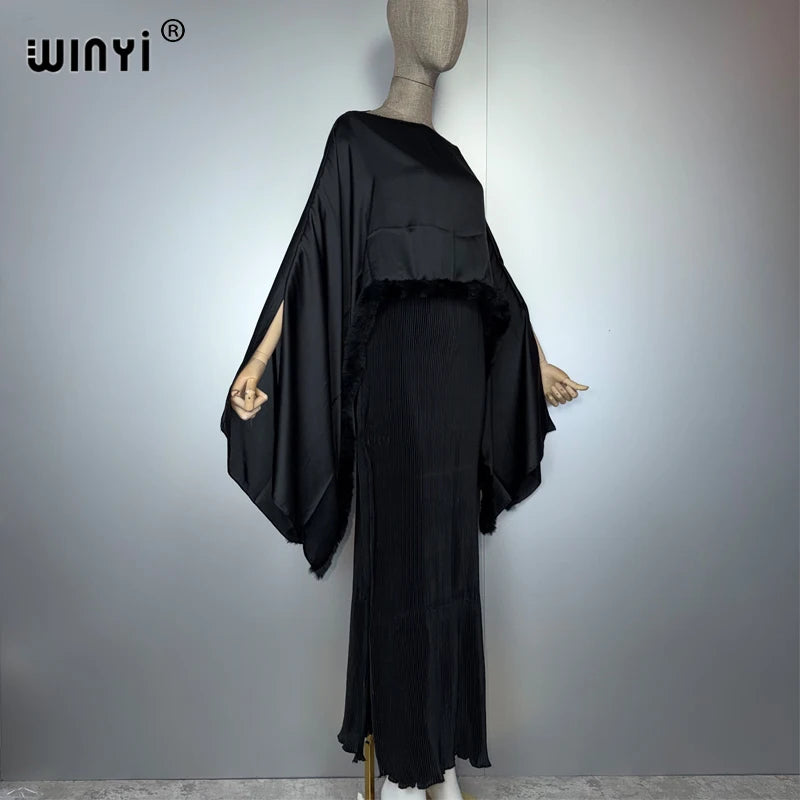 Elastic Slim Pleated Dress - Beach Wear Holiday Kaftan Abaya