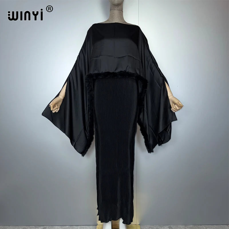 Elastic Slim Pleated Dress - Beach Wear Holiday Kaftan Abaya