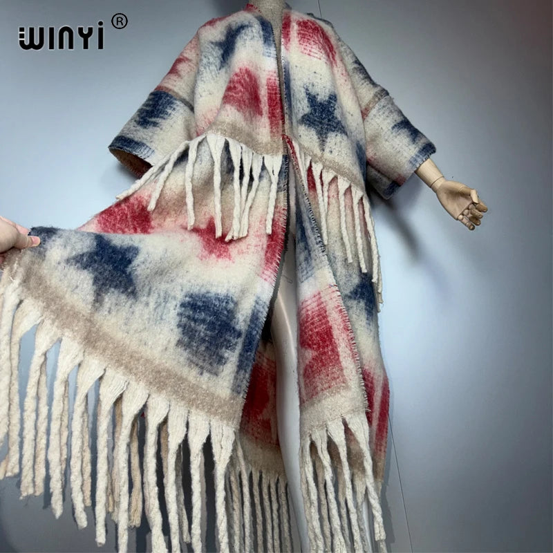 Cardigan Coat Print Tassel Kaftan - Luxury Warm Long Kimono