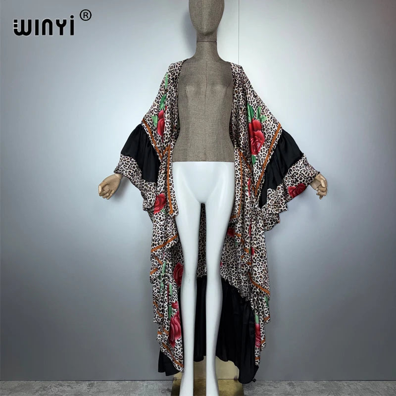 Africa Woman Kimono Evening Dress - Puff Sleeve Boho Holiday Kaftan