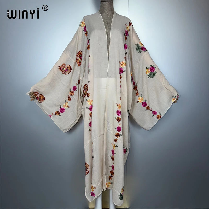 Kimono Embroidery Fashion Kaftans - Beach Cover Up Holiday Abaya