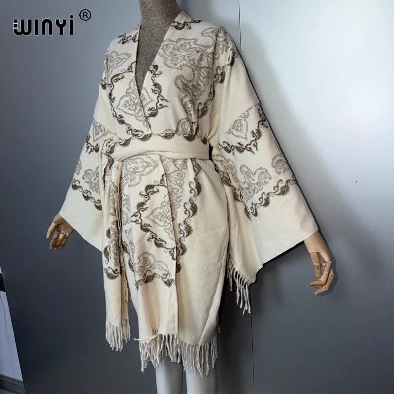 Tassel Embroidery Long Sleeve Coat - Warm Robe Cardigan Abaya