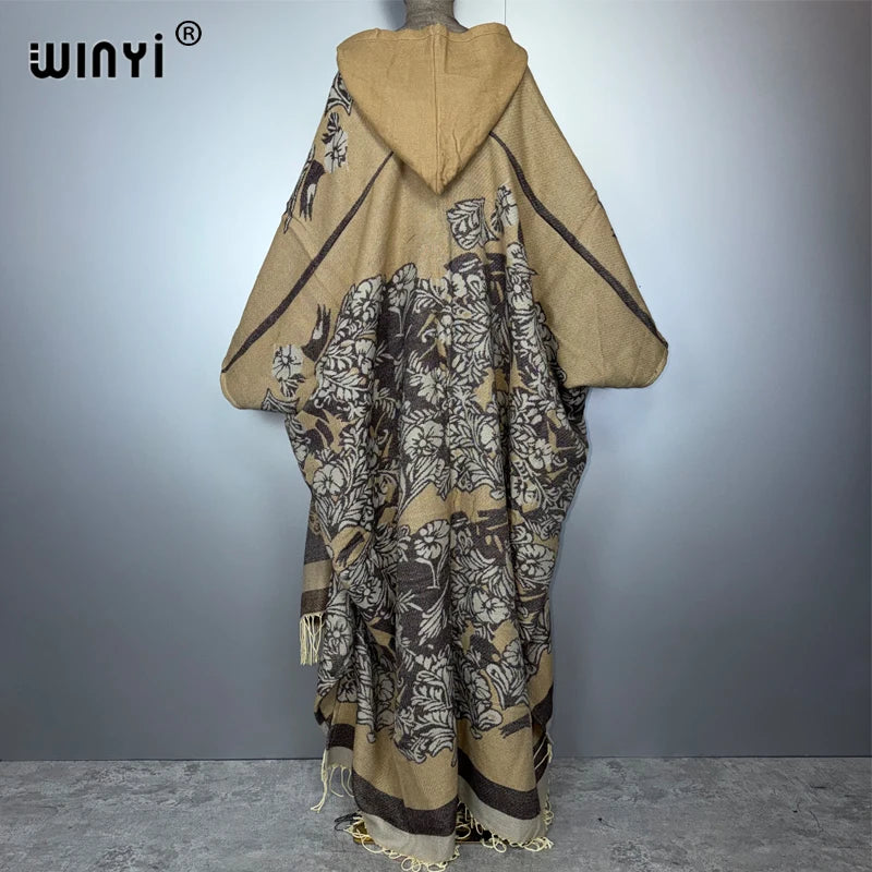 African Hooded Cardigan - Warm Abaya Kimono Poncho Cloak