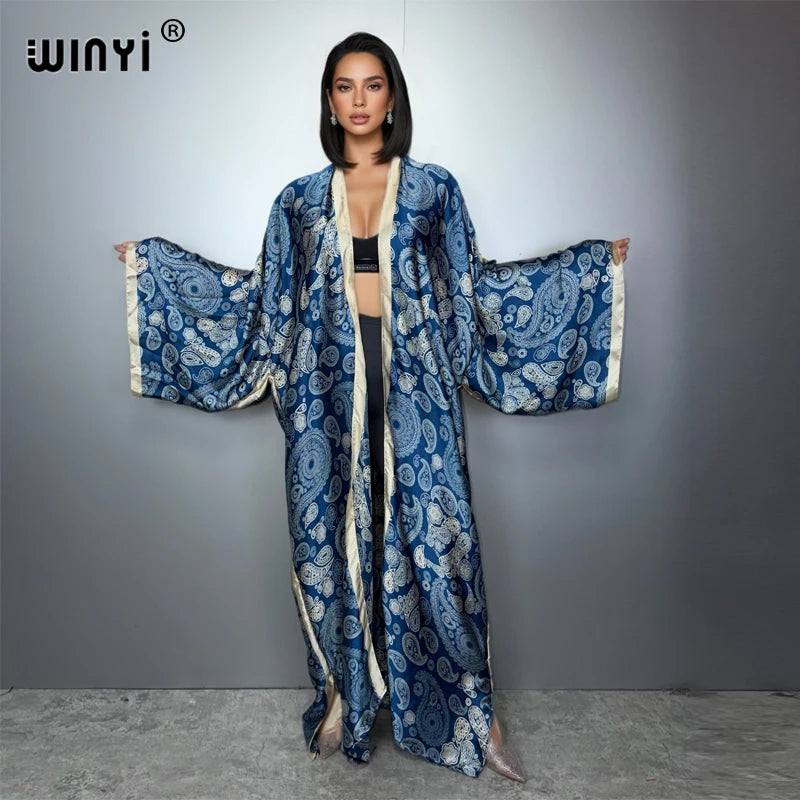 African Kimono Cashew Print - Boho Abaya Beach Cover Up