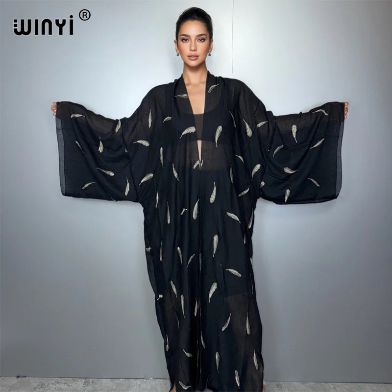 Kimono Retro Embroidery Kaftans - Beach Cover Up Holiday Abaya