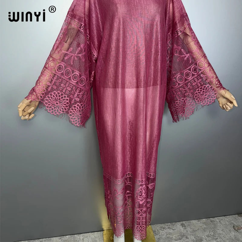Lace Perspective Dress - Elegant Beach Cover Up Kaftan