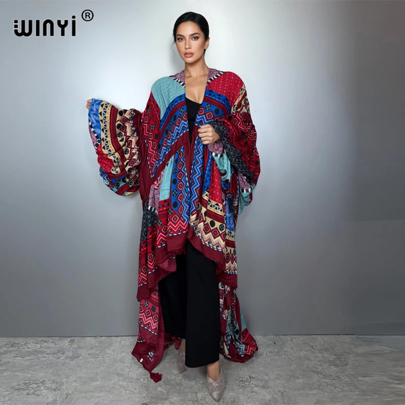 Abaya Kimono Evening Dress - Beach Cover Up Puff Sleeve Kaftan