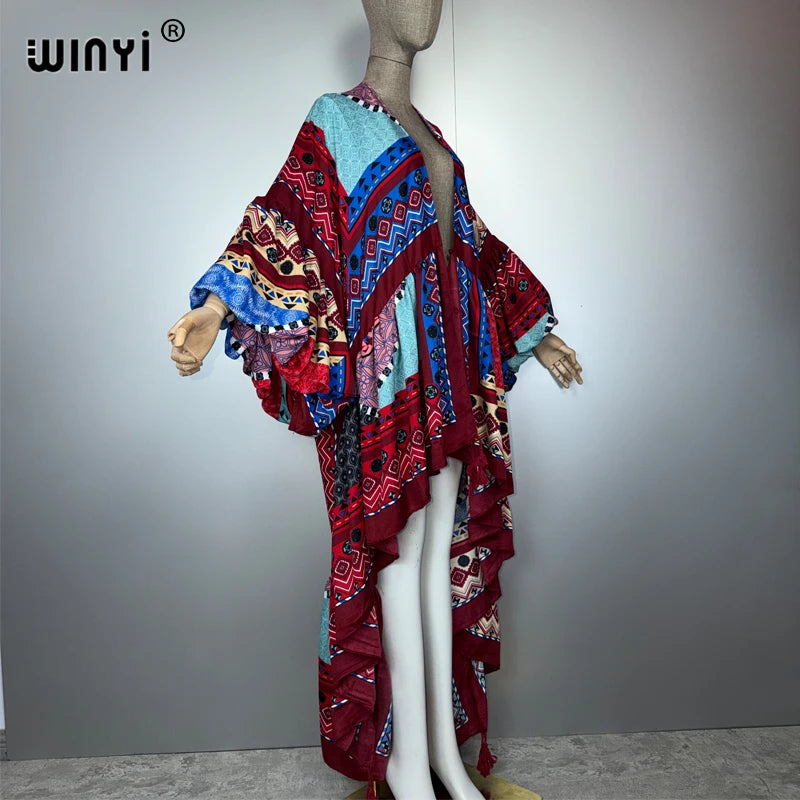 Abaya Kimono Evening Dress - Beach Cover Up Puff Sleeve Kaftan