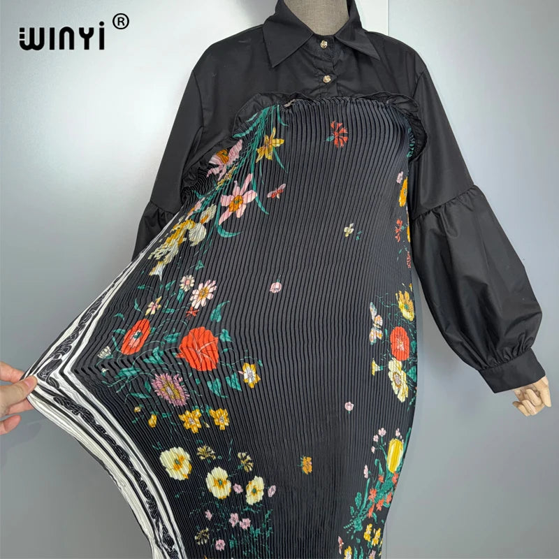 Elastic Slim Dress Street Wear Print - Muslim Lady Kaftan Abaya