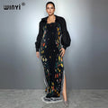 Elastic Slim Dress Street Wear Print - Muslim Lady Kaftan Abaya