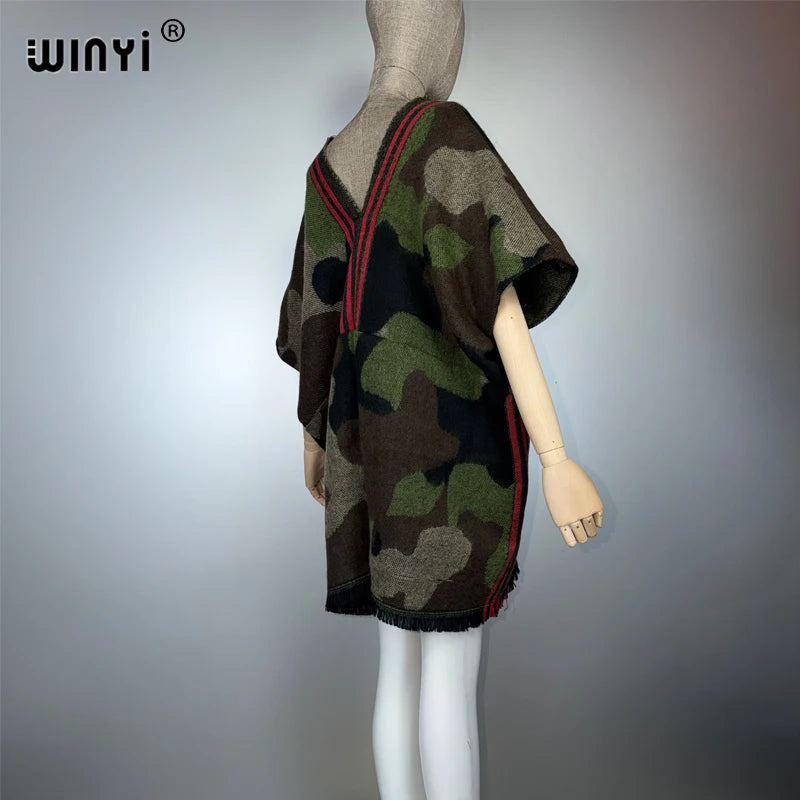 Camouflage African Poncho - Warm Cape Shawl Abaya