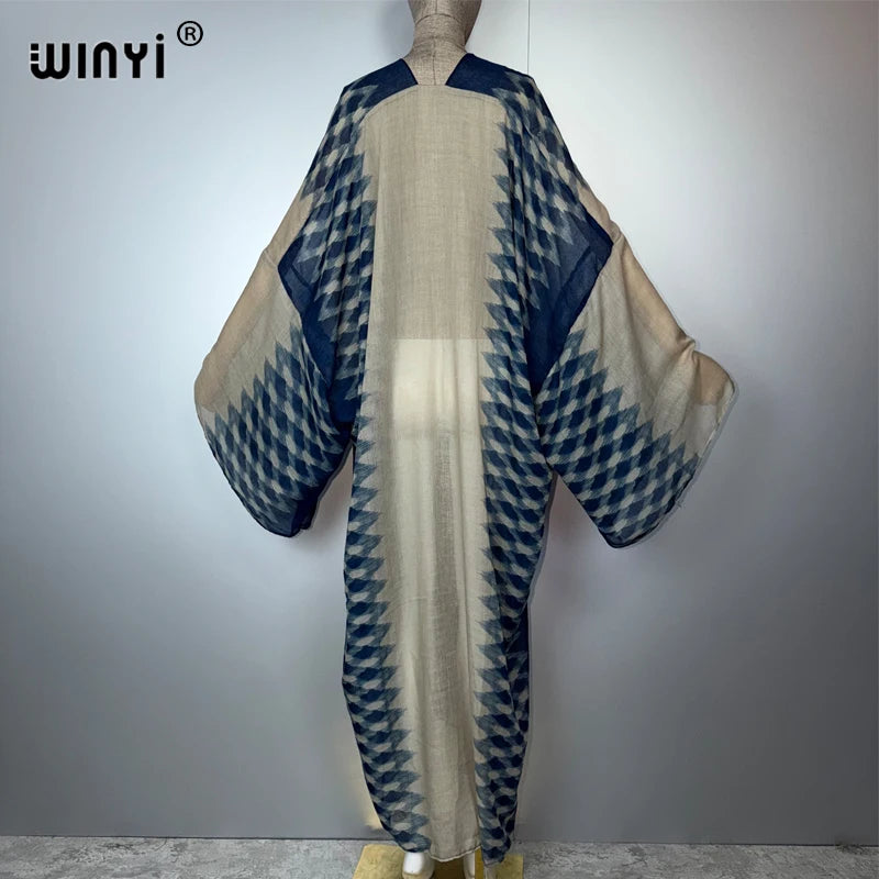 WINYI boho kimono print cardigan Bikini Cover-up beach outfits for women cotton feeling dress muslim kaftan abaya dubai luxury