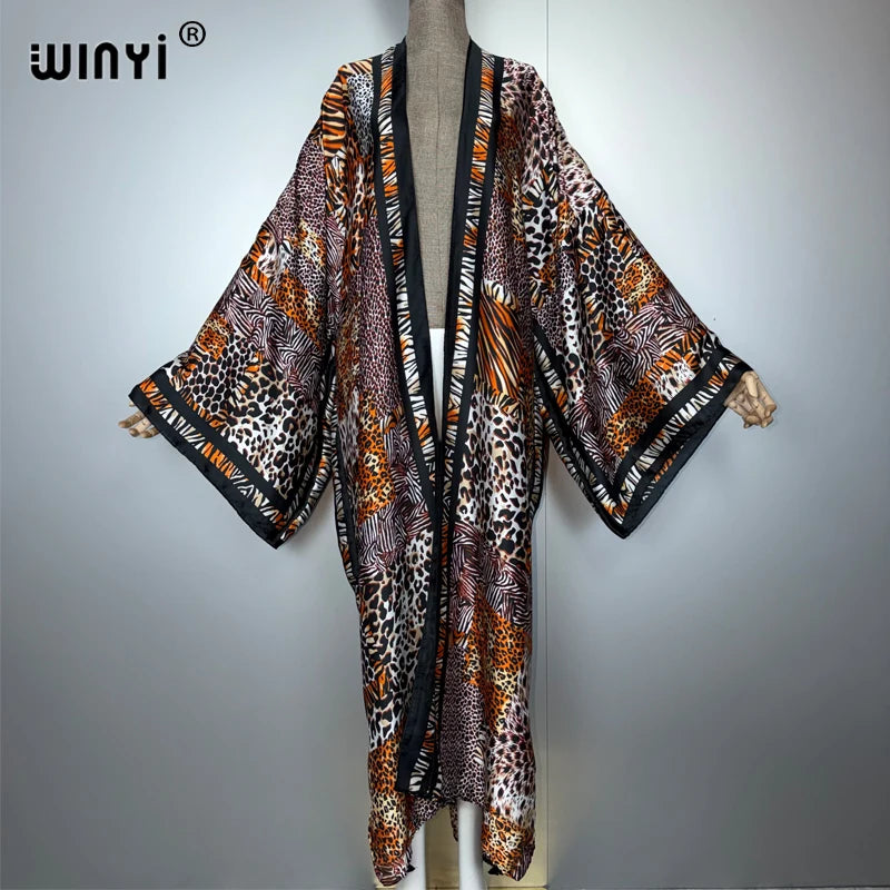Leopard Print Kimono Kaftan - Beach Evening Abaya Party Dress
