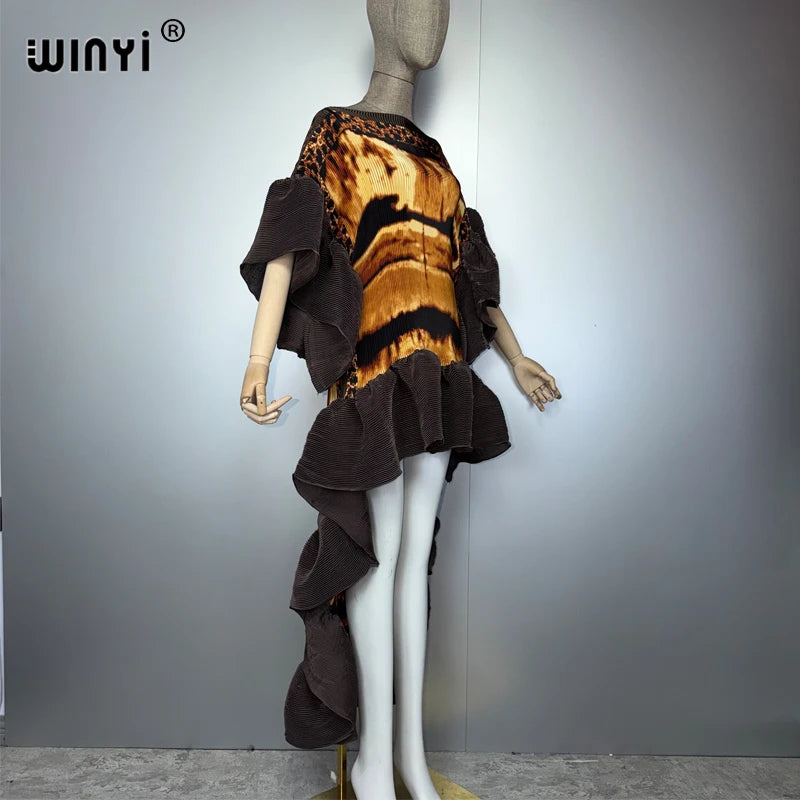 Pleated Elastic Party Dress - Elegant Beach Maxi Kaftan Abaya