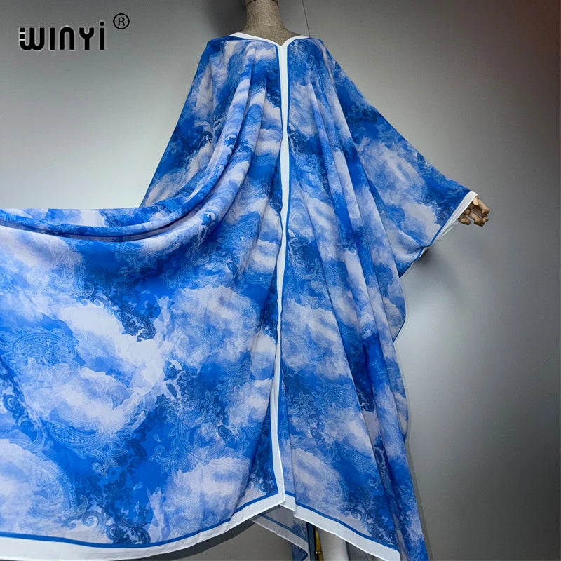 V-neck Dress Arabic Traditional Print - Loose Holiday Beach Kaftan