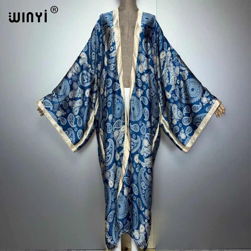 African Kimono Cashew Print - Boho Abaya Beach Cover Up