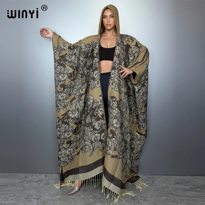 African Hooded Cardigan - Warm Abaya Kimono Poncho Cloak