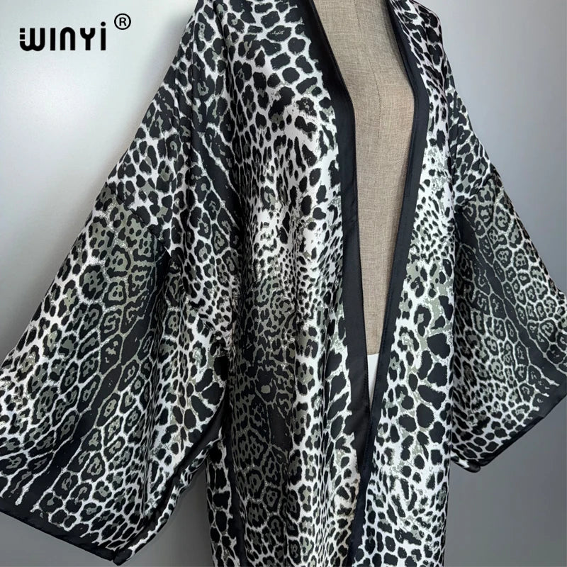 Leopard Print Kimono Caftan - Fashion Evening Abaya Party Dress