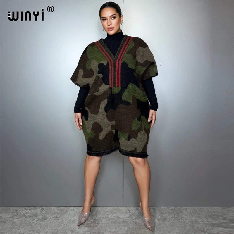 Camouflage African Poncho - Warm Cape Shawl Abaya