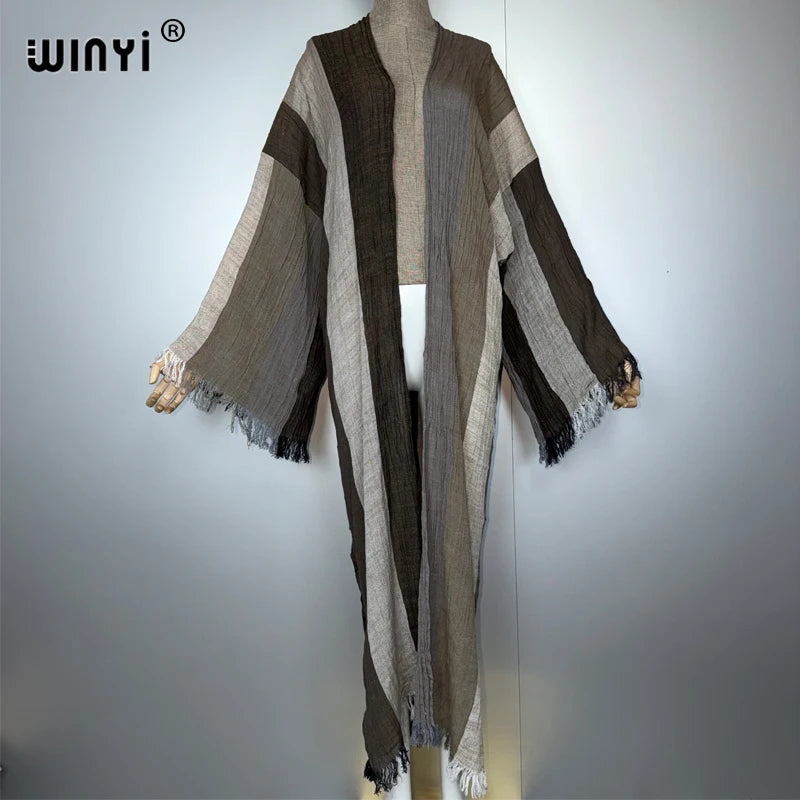 Bohemian Kimono Retro Stripe Cardigan - African Beach Cover Up