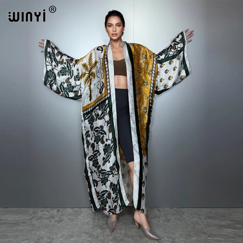 Africa Boho Kimonos Open Front Caftan - Beach Cover Up Maxi Coat