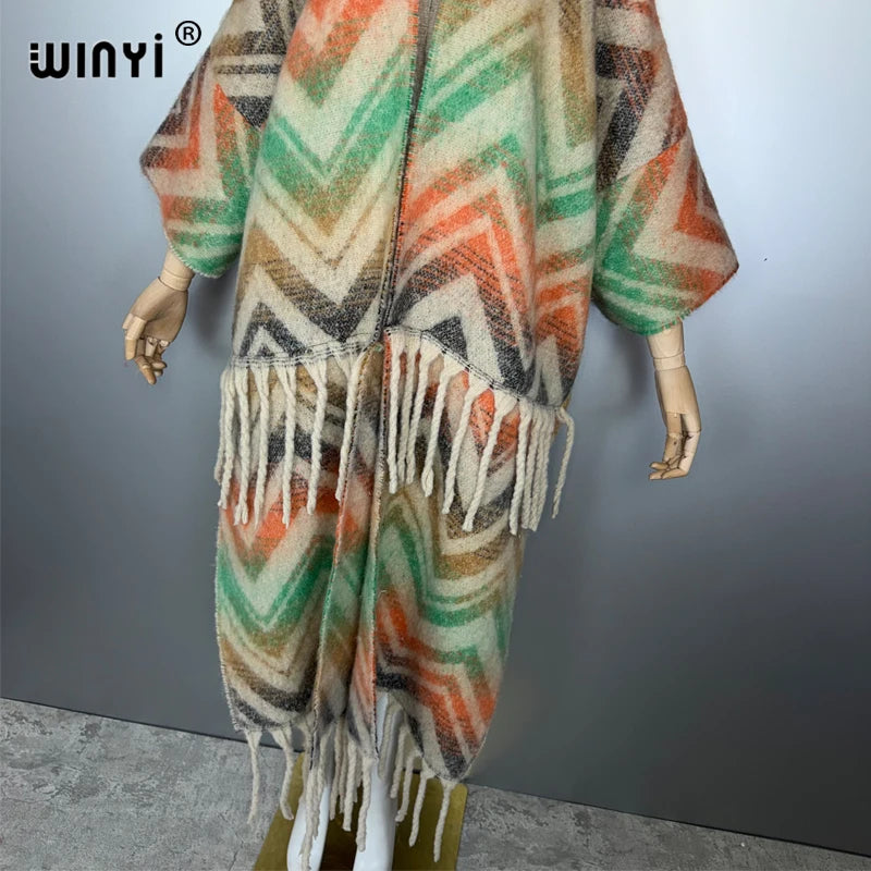 Catwalk Coat Print Tassel - Luxury Long Warm Kimono Kaftan