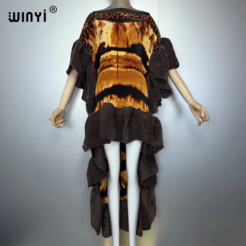 Pleated Elastic Party Dress - Elegant Beach Maxi Kaftan Abaya