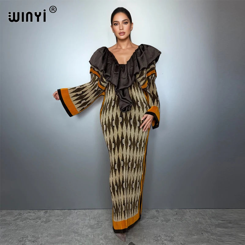 Pleated Elastic Slim Fashion Kaftan - Deep V Party Dress Abaya