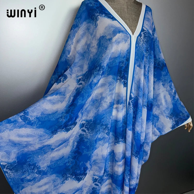 V-neck Dress Arabic Traditional Print - Loose Holiday Beach Kaftan