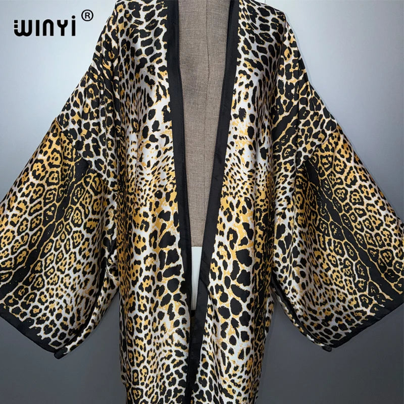 Leopard Print Kimono Caftan - Fashion Evening Abaya Party Dress
