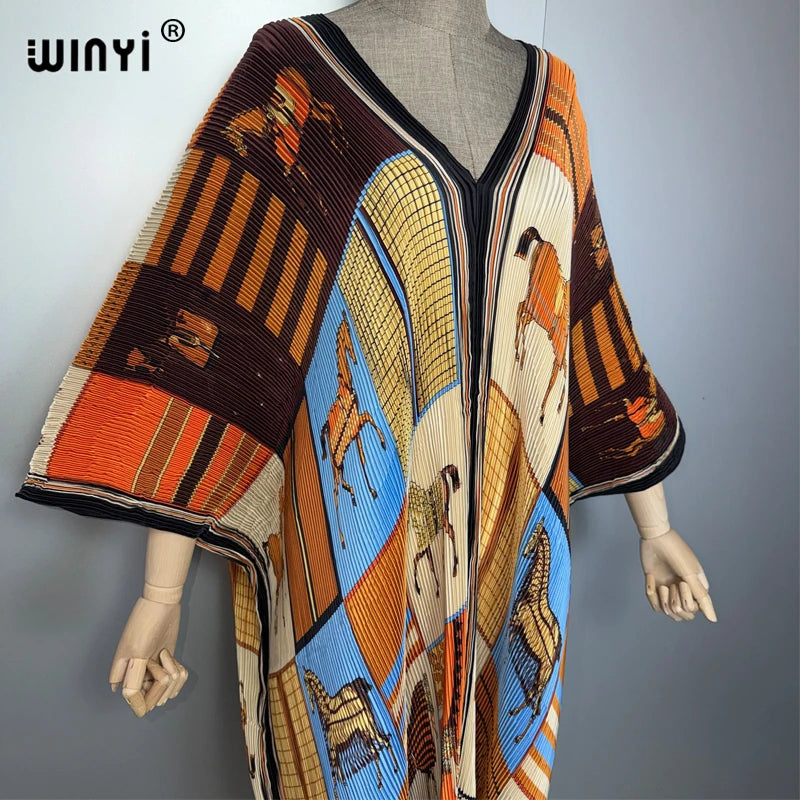 WINYI Africa tassel Pleated loose dress boho beach Cover-up muslim fashion kaftan abaya dubai luxury holiday evening dress