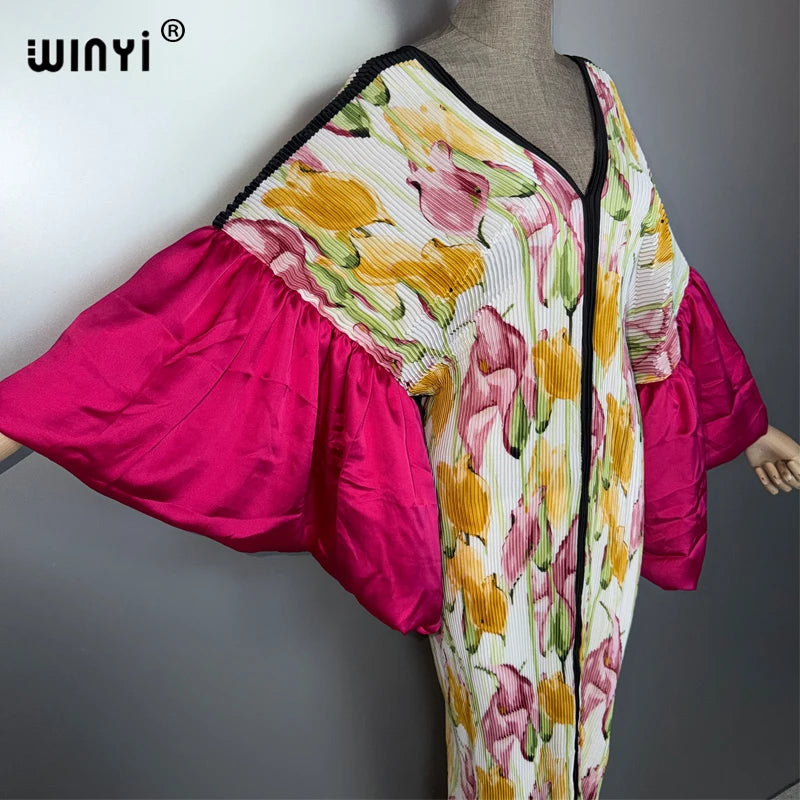 Pleated Elastic Slim Dress - Casual Beach Cover Up Boho Abaya