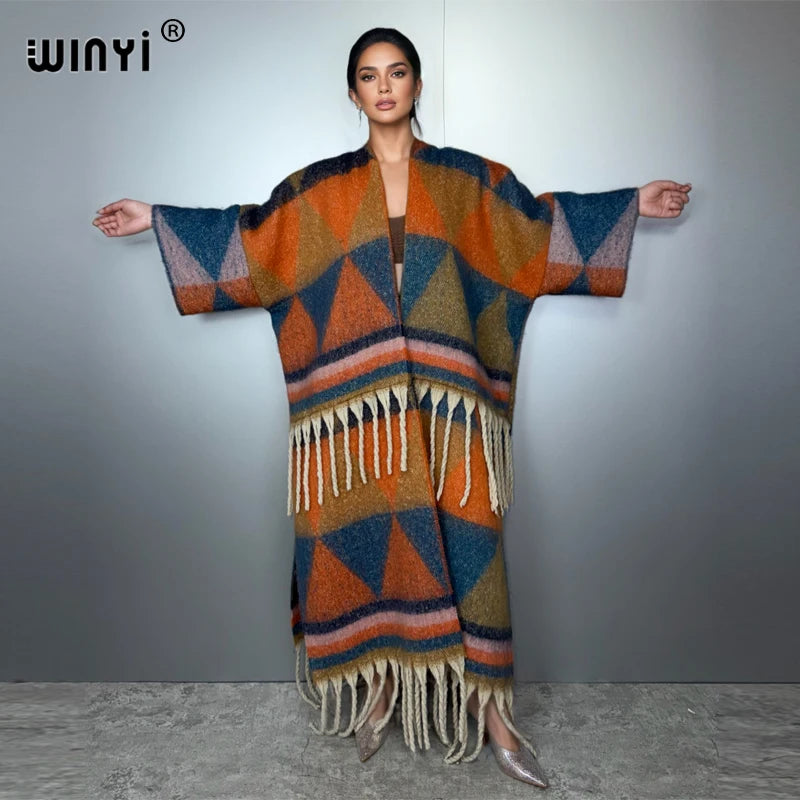 Catwalk Coat Print Tassel - Luxury Long Robe Warm Kimono