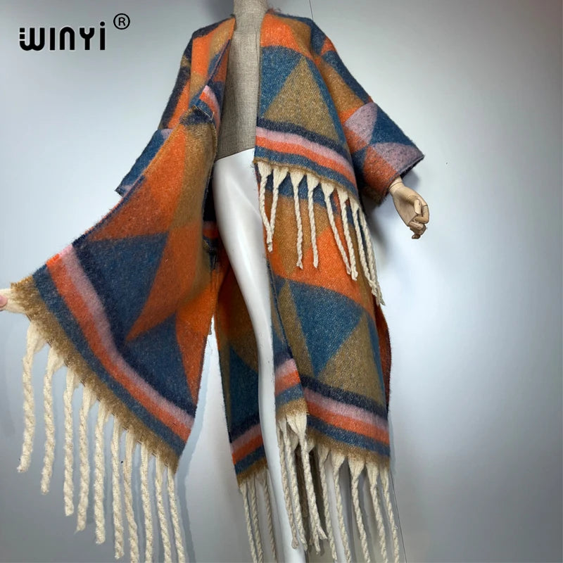 Catwalk Coat Print Tassel - Luxury Long Robe Warm Kimono