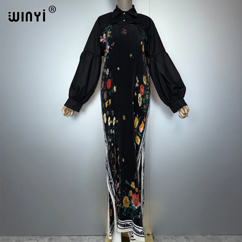 Elastic Slim Dress Street Wear Print - Muslim Lady Kaftan Abaya