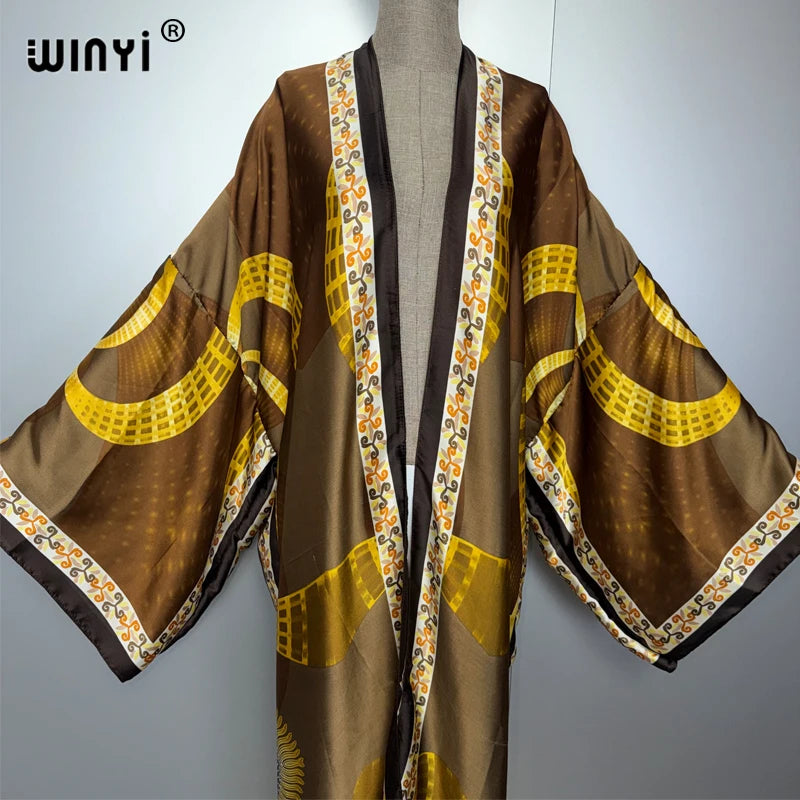WINYI Kimono African Women fashion abaya muslim woman Cardigan Female Blouse Loose party kaftan Casual beach Cover Up boho dress