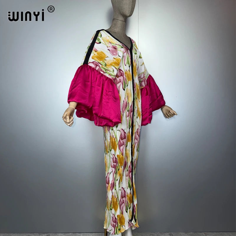 Pleated Elastic Slim Dress - Casual Beach Cover Up Boho Abaya
