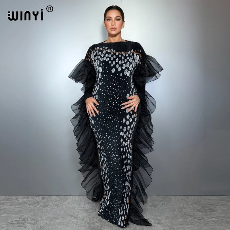 Pleated Elastic Slim Dress - Beach Cover Up Kaftan Abaya
