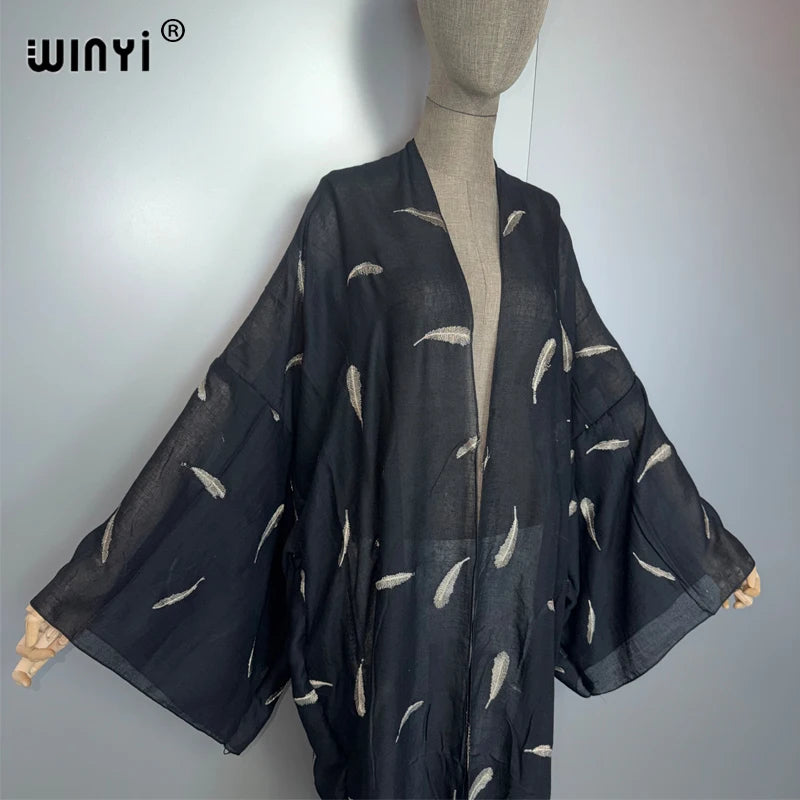 Kimono Retro Embroidery Kaftans - Beach Cover Up Holiday Abaya